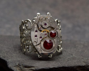 Steampunk Ring in Your Color, Victorian Style Steam Punk Watch Ring, Unique PERSONALIZED Ring, Custom Steampunk Jewelry Gift for Him Her