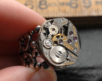 Personalized Steampunk Ring, Silver or Brass | Can Be Customized | Men's Ring in Vintage Style Size 7, 8, 9, Industrial Steampunk Jewelry