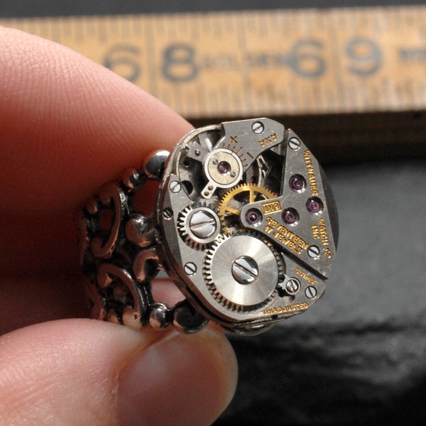 Personalized Steampunk Ring, Silver or Brass | Can Be Customized | Men's Ring in Vintage Style Size 7, 8, 9, Industrial Steampunk Jewelry
