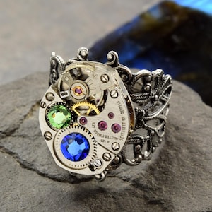CLEARANCE SALE Steampunk Ring in Your Color, Victorian Style Steam Punk Watch Ring, Unique Personalized Ring, Custom Jewelry Gift