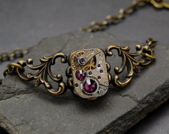 CLEARANCE SALE Steampunk Bracelet, Personalized Ant. Brass Steampunk Watch Bracelet, Choose Your Colors, Steampunk Wedding Jewelry Gift