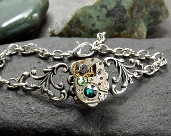 Steampunk Bracelet, Personalized Silver or Brass Steampunk Watch Bracelet | Choose Your Colors | Steampunk Wedding, Steampunk Jewelry Gift