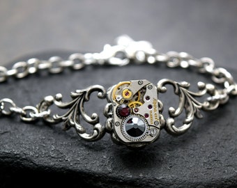 Steampunk Bracelet, Personalized Silver Steampunk Watch Bracelet | Choose Your Colors | Steampunk Wedding, Steampunk Jewelry Gift For Her