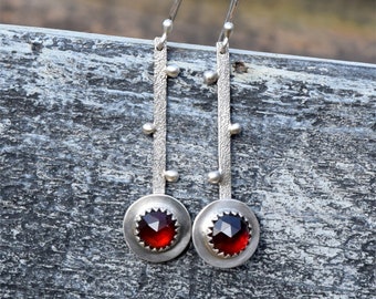 Deep Red Garnet Earrings in Sterling Silver Fantasy Jewelry | Unique OOAK Gift, Oxidized Bohemian Jewelry
