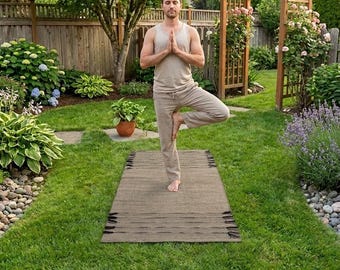 Tappetino yoga in cotone biologico, infuso di erbe intrecciato a mano, tappetino per meditazione ed esercizi antiscivolo ed ecologico, tappetino sostenibile adatto ai viaggi