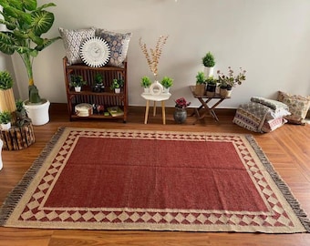 Red Peruvian Kilim Runner Rug | Handmade Vintage Tribal Rug | Navajo Moroccan Southwestern Style | Boho Hallway Entryway Decor
