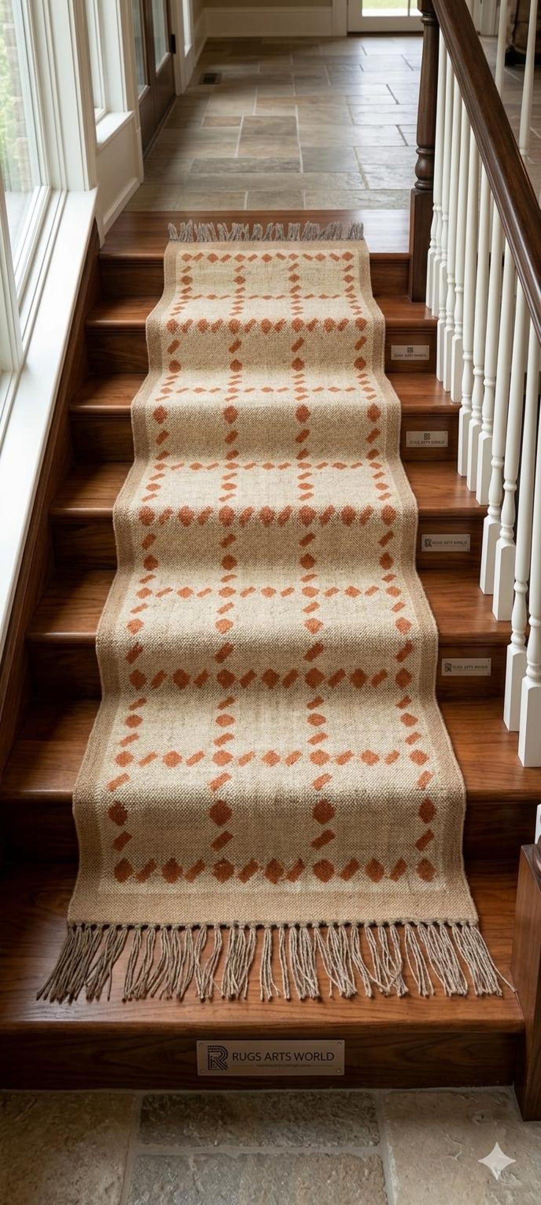 Single Stair Rug Boho Stair Runner Rug – Handwoven Jute & Wool Stair Carpet With ...