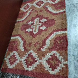 Kilim Rug, Handwoven, Wool and Jute Rug Handmade, Kilim Dhurrie Rug, Traditional Indian jute Area rug