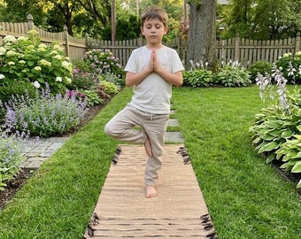 Esterilla de yoga de algodón natural con flecos – Alfombra de meditación tejida a mano – Alfombra de yoga boho ecológica – Esterilla minimalista para hacer ejercicio en casa