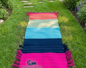 Tappetino da yoga in cotone colorato intrecciato a mano, tappeto da meditazione a righe boho con nappe, tappetino da yoga ecologico antiscivolo per esercizi e viaggi