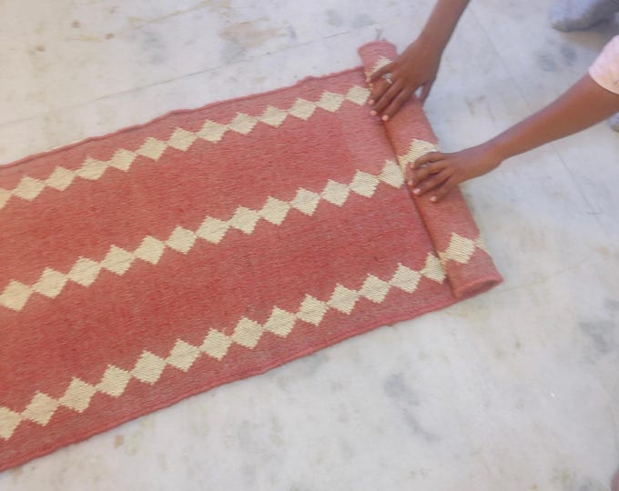 Featured listing image: Handwoven Terracotta Runner Rug, Geometric Diamond Hallway Runner, Boho Flatweave Floor Rug for Entryway, Kitchen and Bedroom Decor runner