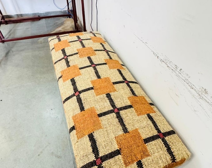 Featured listing image: Vintage Rug bench, handmade furniture, teak wood bench, ottoman bench, kilim ottoman, floral rug bench kilim bench, sitting bench Home Decor