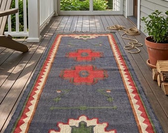 Handmade Large Kilim Rug, Handwoven, Wool and Jute Rug Handmade, Kilim Dhurrie Rug, Motifs, Oriental, Traditional Indian, Geometric boho rug