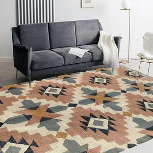 Handwoven Kilim Jute Wool Rug: Red Boho Geometric Area Rug
