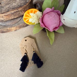 Navy Blue Tassel Earrings