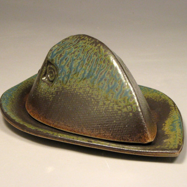 Blue Green Ceramic Butter Dish