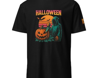Halloween Horror T-Shirt – Grim Reaper Pumpkin Carving Graphic Tee | Spooky Jack-O’-Lantern Scary Costume