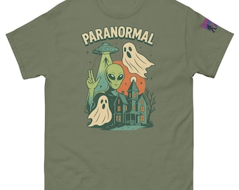 Retro Paranormal T-Shirt: Alien, Ghost & Haunted House Graphic