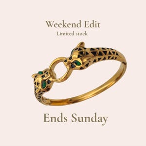 Gold Leopard Head Bangle – Statement Hinged Bracelet