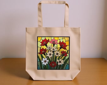 Organic Cotton Floral Tote Bag, Reusable Shopping Bag