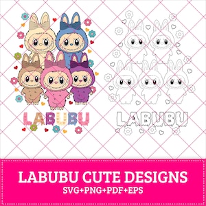 Labubu Clipart SVG Bundle: Heart & Flower Designs (Digital Download)