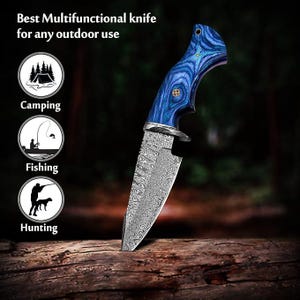 Premium damaststaal bowiemes| Handgesmeed full-tang outdoormes met leren schede| Bushcraft en uniek cadeau voor buitenmens of vader