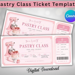Pastry Class Ticket Template | Editable Baking Workshop Admission Ticket | Printable Dessert Class Entry Pass | Digital Download