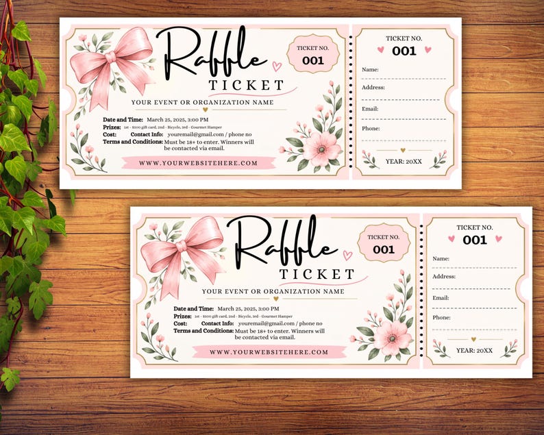 Sample Raffle Ticket Numbers Custom Raffle Ticket Template, Editable Raffle Ticket, Fundraiser ...