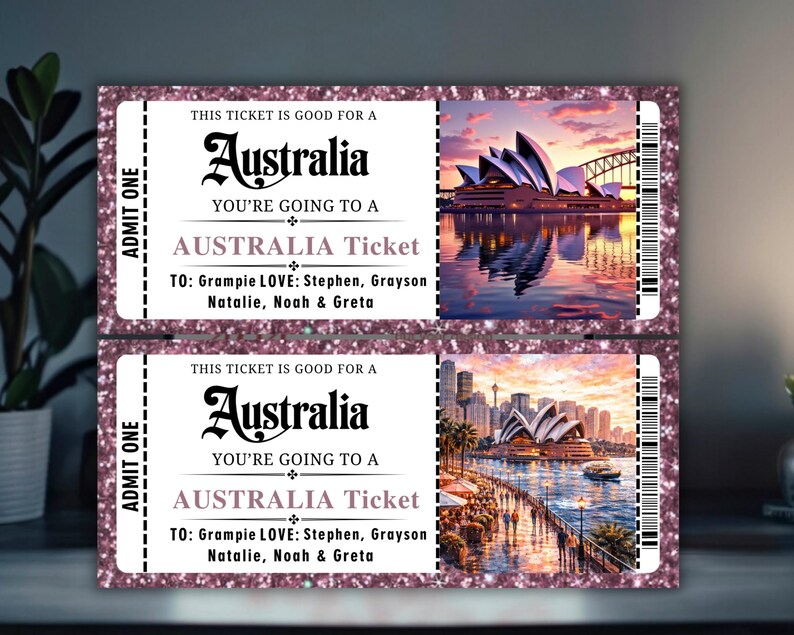 Australia Trip Surprise Ticket Template, Vacation Boarding Pass, Travel ...