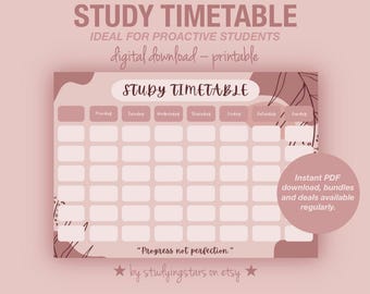Aesthetic Pink Study Timetable | Printable Weekly Student Planner - Etsy