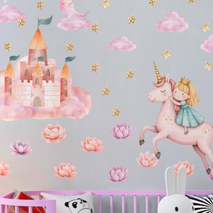Unicorn Ride – Girls Nursery Wall Sticker – Magical Nursery Decor – Peel and Stick