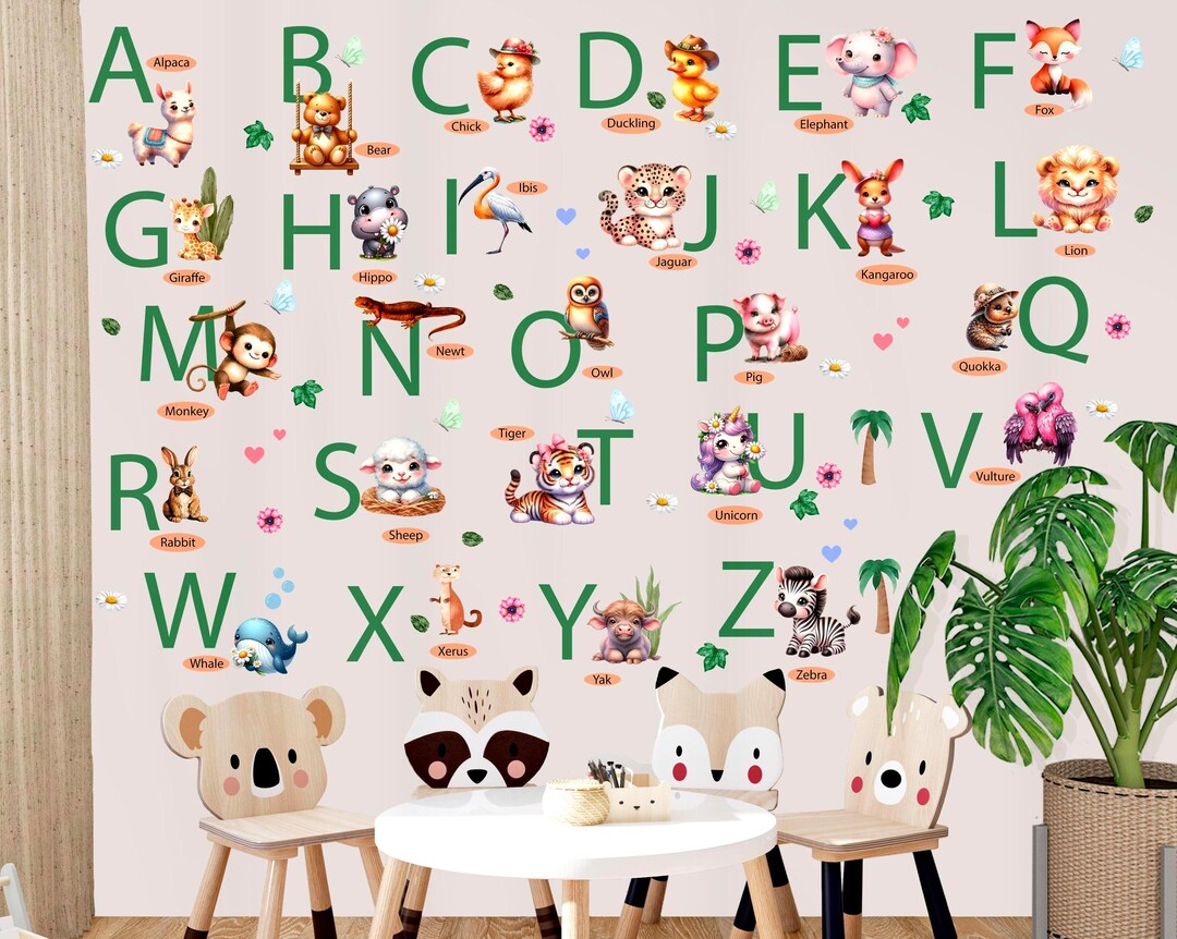 Animal Alphabet Wall Decal - Educational Wall Sticker – Peel and Stick ...