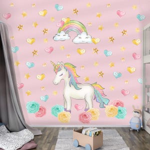 Rainbow Unicorn – Girls Nursery Wall Sticker – Magical Nursery Decor – Peel and Stick