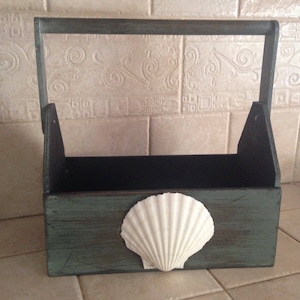 Beachy Wood Carry All Box-Beach Box-Beach Wedding Decor-Flip Flop Holder-Shell Box-Coastal GardenTote-Beach Book Holder-Beachy Wedding Decor