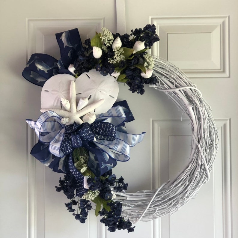 Beachy Wreath Beach Wreath Beach Wedding Decor Blue And White Etsy