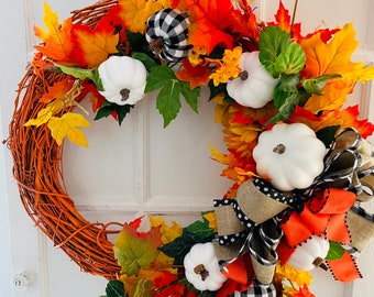 Fall Pumpkin Wreath-Pumpkin Wreath-White Pumpkin Wreath-Pumpkins-Wreath for Fall-Wreath with White Pumpkins-Fall Decoration