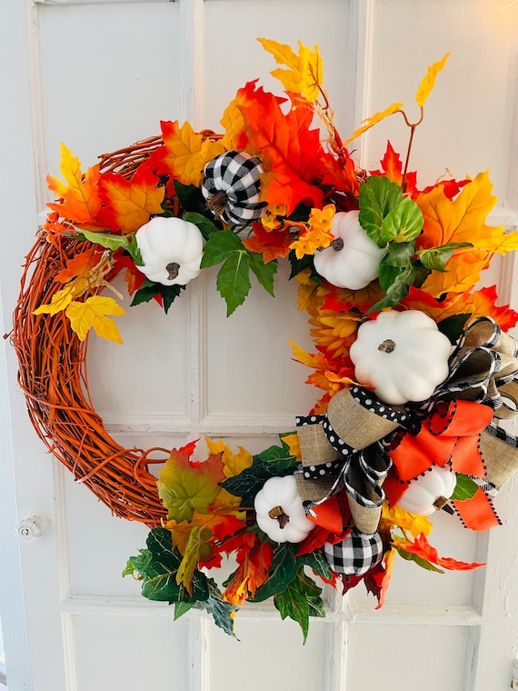 Fall Pumpkin Wreath-Pumpkin Wreath-White Pumpkin Wreath-Pumpkins-Wreath for Fall-Wreath with White Pumpkins-Fall Decoration