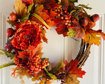 Fall Wreath -Rustic Fall Wreath-Thanksgiving Wreath-Wreath for Fall-Autumn Front Door Wreath