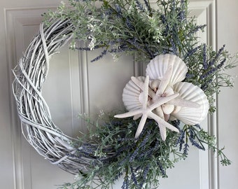 Beach Wedding Decor-Coastal Wreath-Beachy Wreath-Beach Wreath-Beach Wedding Wreath-Starfish Wreath-Tropical Wreath-Shell Wreath-Clam Shells