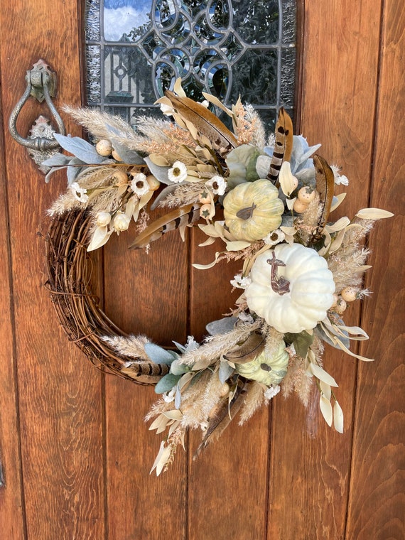 Beach Wreath for Fall- Beach Pumpkin Wreath-Beach Fall Pumpkin Wreath-Pumpkin Wreath Boho Style-Boho Pumpkin Wreath-Coastal Fall Wreath