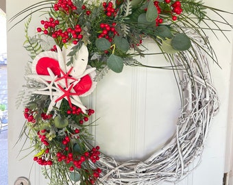 Oversized Christmas Beach Wreath: Coastal Holiday Decor with Starfish