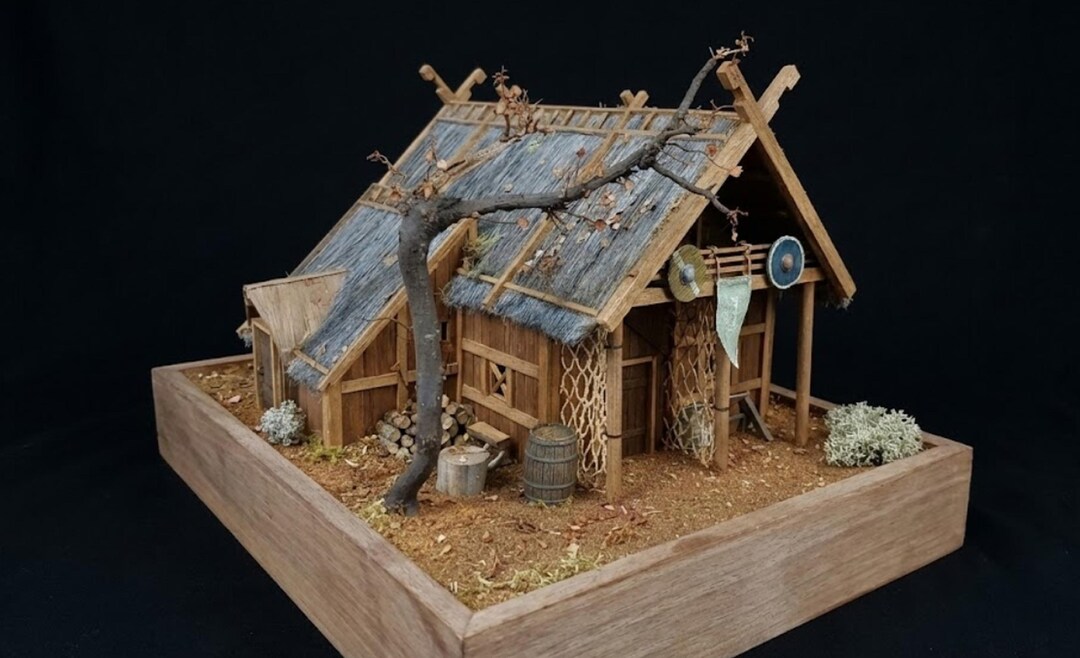 Handmade Nordic Hut Diorama — Miniature Viking House, Rustic Fantasy ...