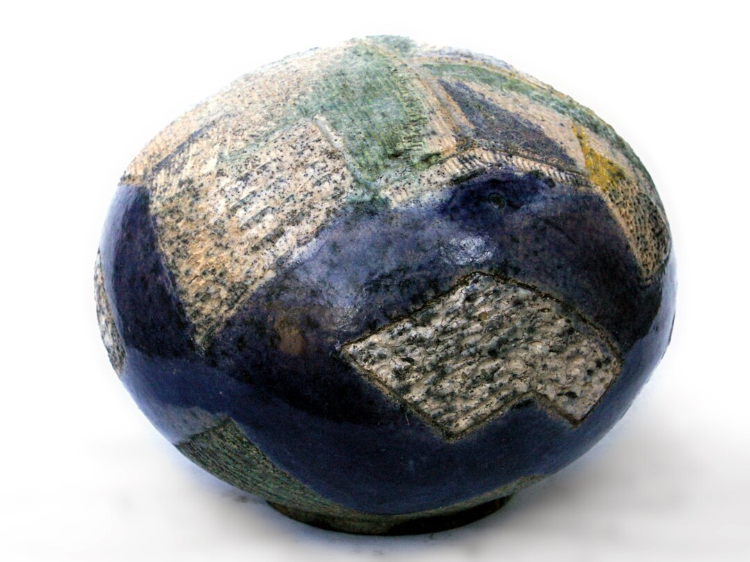 Blue Raku Planet legacy Ware, Large, Handmade, Ceramic, Sphere, Garden ...
