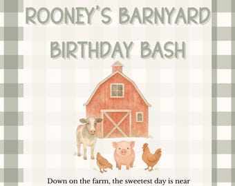 Farm Birthday Invitation | Barnyard Birthday Invite | Farmhouse Gingham Watercolor Animals | Editable Printable Template