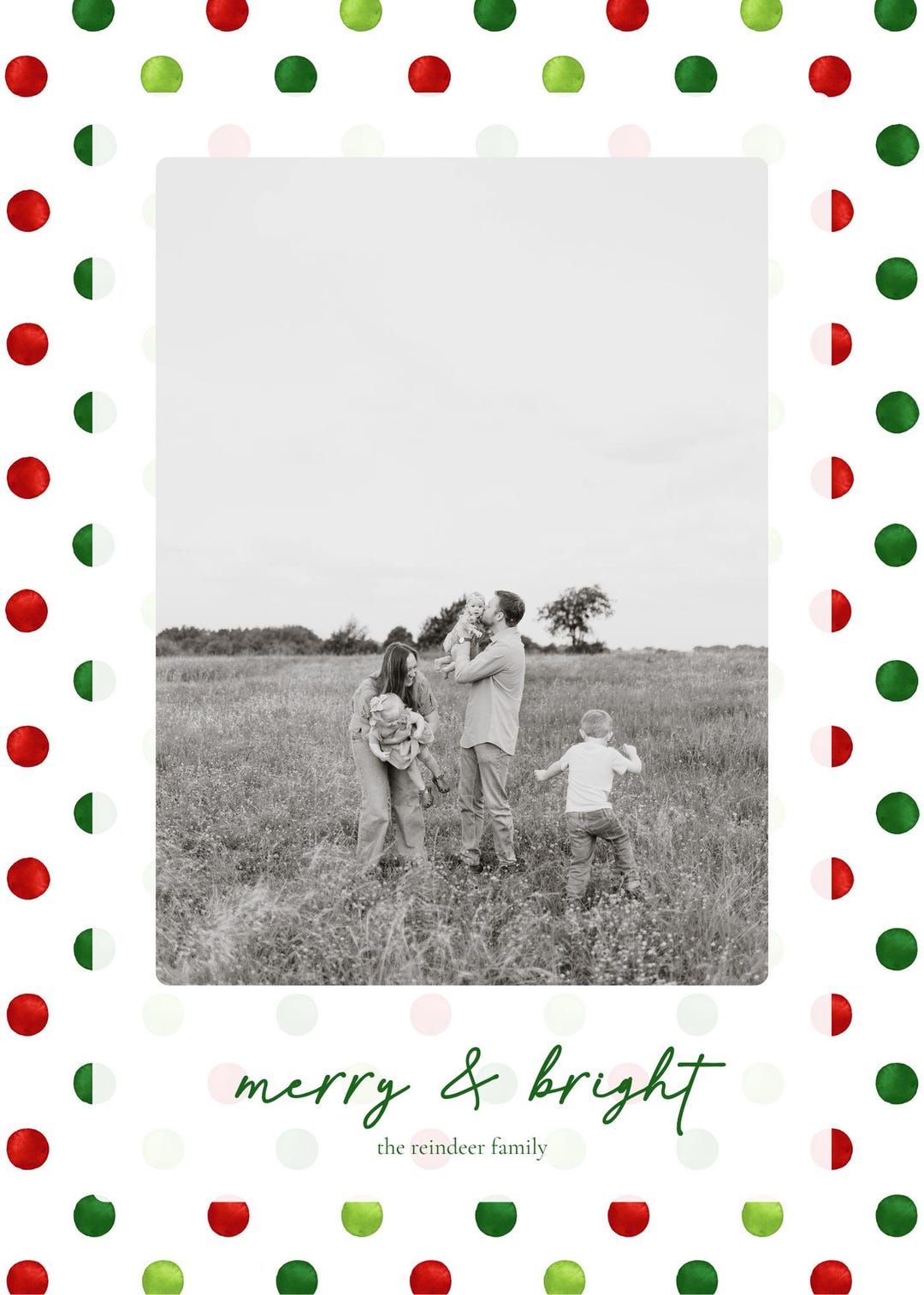 Red and Green Watercolor Polka Dot Christmas Card | Editable Photo Card ...