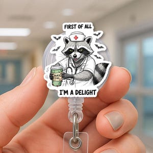 Funny Raccoon Nurse Badge Reel: Retractable ID Holder Work Accessory