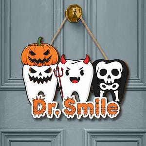 Personalized Halloween Dentist Door Sign: Funny Tooth Decor