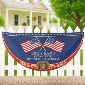 Patriotic Semiquincentennial Fence Bunting, 250 Years 1776-2026 Porch Decor