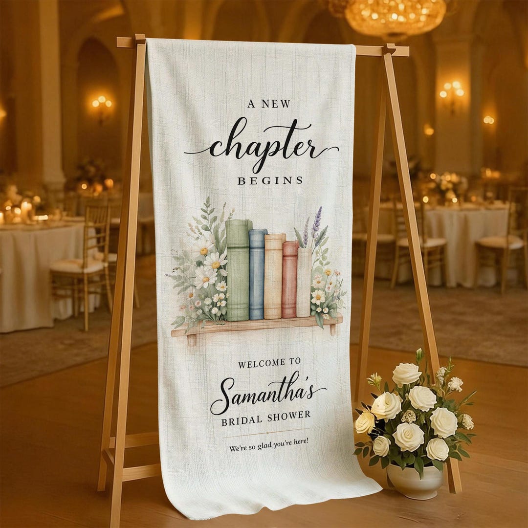 Bridal Shower Welcome Sign, New Chapter Book Theme Banner, Personalized ...