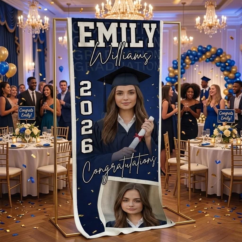 Spring Graduation Linen Personalized Linen Graduation Banner, Photo Class of 2026 Backdrop ...